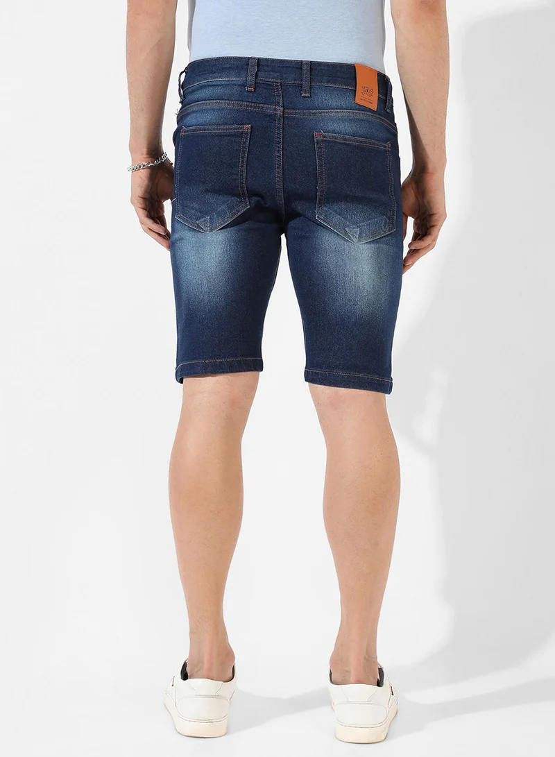 CAHOOT  Men's Classic Dark Blue Dark-Washed Distressed Patterned Denim Shorts | Regular Fit | Premium Stretchable Cotton Mid-Rise Crafted With Comfort Fit and High Performance For Everyday Wear for Men | Best Price UAE